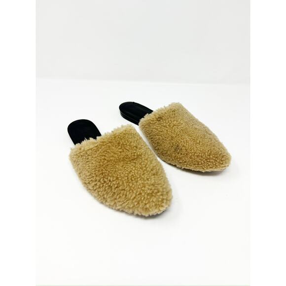 Jenni Kayne Shearling Flat Pointy Toe Mule Slip On Shoe Natural Brown EU 37 - Picture 1 of 9